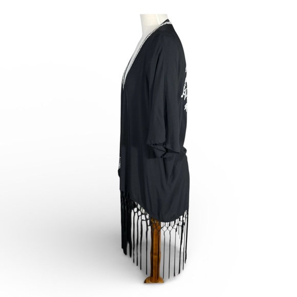 Love Tree Happens Open Tribal/Western Embroidered Kimono w/ Fringe Tassels Large - Picture 12 of 16